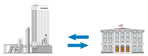 Illustration of Enbridge building and government building